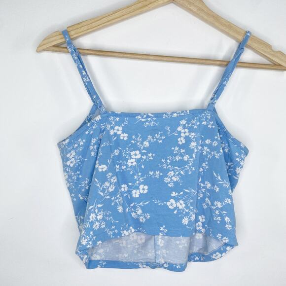 Me to We Light Blue White Floral Print Cropped Tank Top Women's Size Medium M - Picture 3 of 7